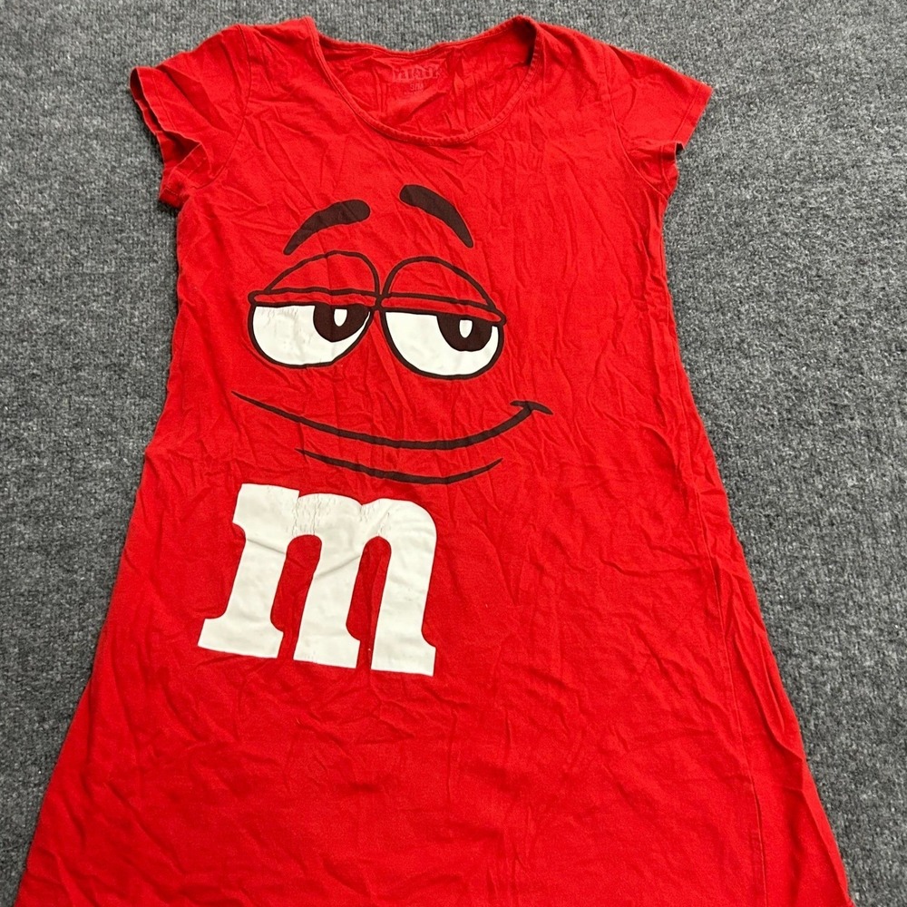 M&M's Nightgown Womens Size S/M Red Graphic Cotton Short Sleeve Sleep Dress